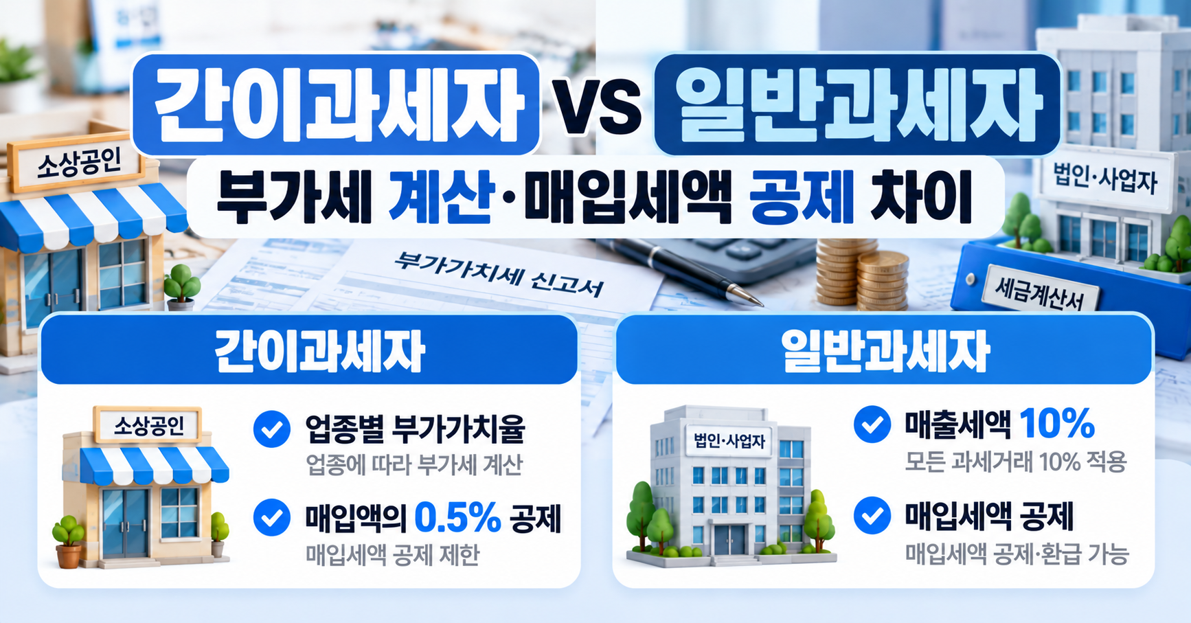 간이과세자와 일반과세자의 세금 계산 및 매입세액 공제 차이