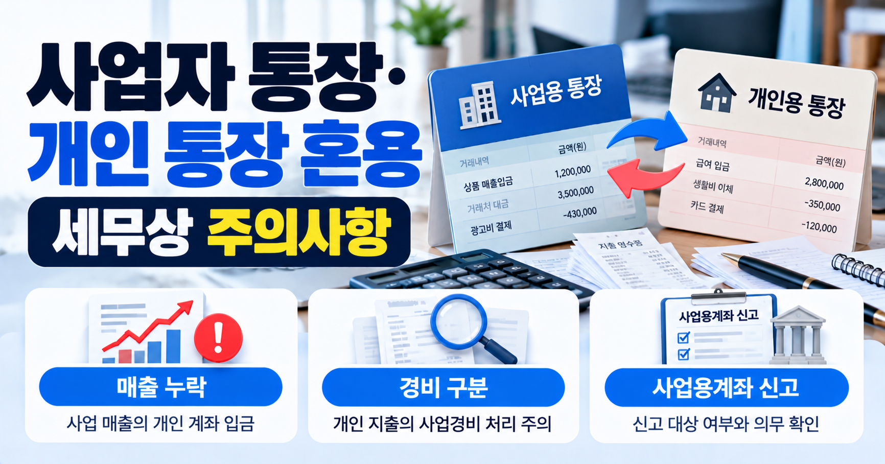 사업자 통장과 개인 통장을 혼용했을 때 세무상 주의사항